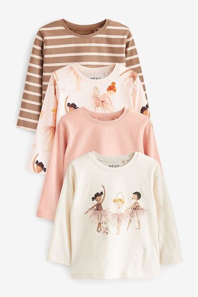 Next Baby Cotton Cream Ballerina Patterned Long Sleeve Tight 4-Piece Bottom Set