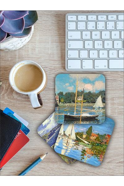 karbonsoft Claude Monet Themed Wooden Coasters Wooden Printed Coasters Set of 6 (9 X9CM)