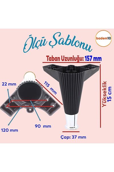 Badem10 Wetra Line Set 6 buc Mobilier Unitate TV Canapea extensibilă Fotoliu Canapea Suport Picior 15 cm Crom Negru Bolt M8