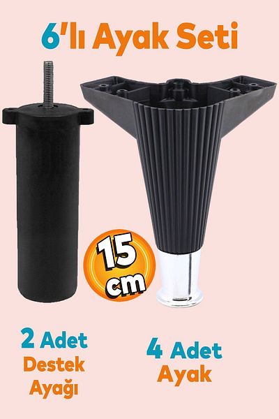 Badem10 Wetra Line Set 6 buc Mobilier Unitate TV Canapea extensibilă Fotoliu Canapea Suport Picior 15 cm Crom Negru Bolt M8