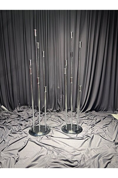 organizasyon outlet 7'li Yuvarlak Taban Ultra Parlak Krom Kaplama Şamdan 120cm