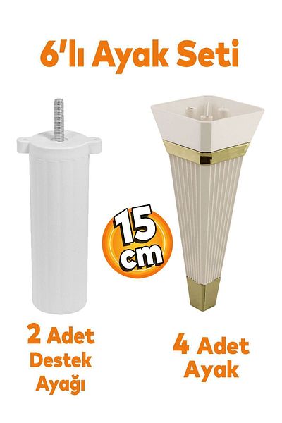 Badem10 Set Alcazar de 6 - Unitate TV, Fotoliu și Suport Canapea, Picioare Crem de 15 Cm, Bolt M8