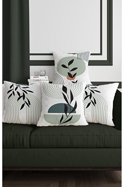 ALAMODECOR Husă de pernă cu flori verzi, model nordic, 4 bucăți, cu două fețe, B cu imprimeu 43x43