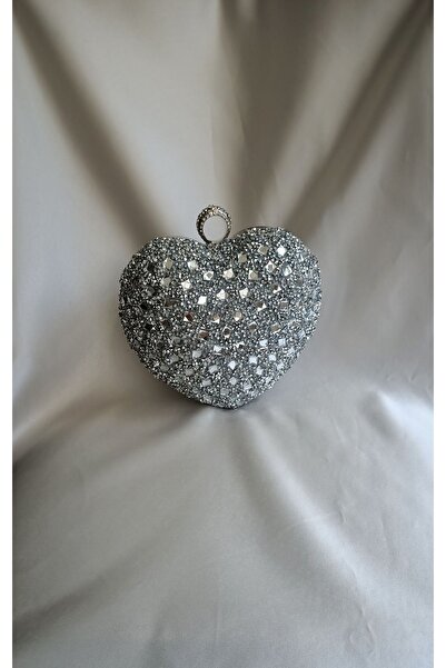 Gül Karatekin Dámská taška na večerní šaty stříbrné barvy - design prstenu se srdíčkem a rukojetí