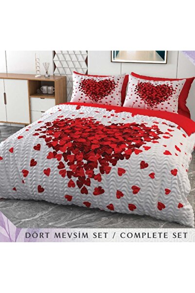 BEYZADE HOME 3d Dört Mevsim Kapitoneli Nevresim Takımı 6 Parça %100 Pamuk Saten Dalya