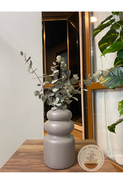 DygArtHome Seramik Silindir Boğumlu Vazo (22CM) Vizon