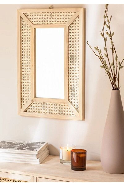 RATTAN CONCEPT Rattan Dekoratif Ayna, Hazeran Ayna, Salon Aynası, Doğal Hazeran 40x60 Cm