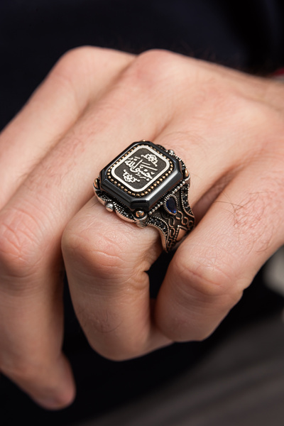 ALYANSEVİM Kare Hasbiyallah Yazılı 925 Gümüş Erkek Yüzük