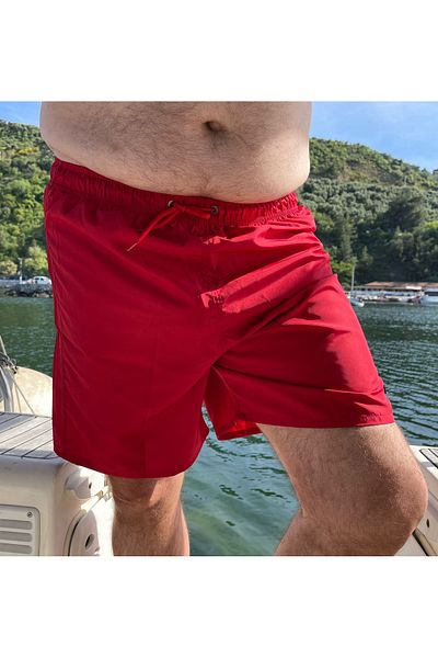 Miami Beach Men's Large Size Red Quick Dry Fabric Single Back Pocket Standard Size Swimsuit Swim Shorts