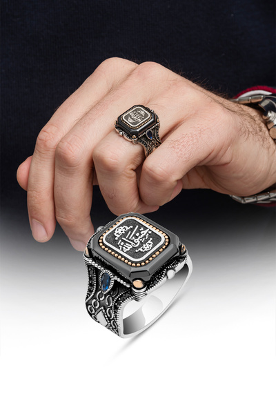 ALYANSEVİM Kare Hasbiyallah Yazılı 925 Gümüş Erkek Yüzük