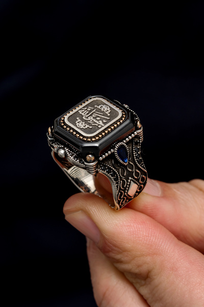 ALYANSEVİM Kare Hasbiyallah Yazılı 925 Gümüş Erkek Yüzük