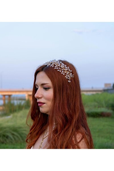 Handmade Coroană de mireasă cu bandă de cristal de culoare aurie