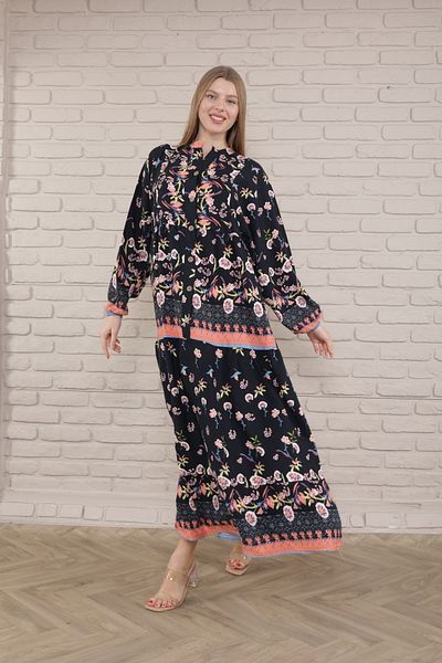 mervemoda Γυναικείο φόρεμα Plus Size - Μπροστά με κουμπιά και υφαντό