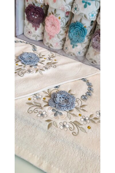 A.Z.H. Набір з 12 кадикових рушників з вишивкою 3D, ручної роботи, в подарунковій коробці - 6 шт. 50x90 см, 6 шт. 30x50 см