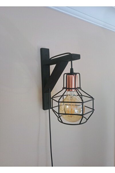 Özcan Life , Dekoratif, Vintage Siyah Duvar, Kablolu Arapuarlı E27 Duylu Aplik,