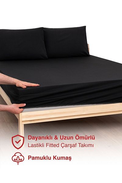 MODELHOME Black Colored 100% Cotton Combed Fabric Single/Double Fitted Sheet (7 Different Sizes)