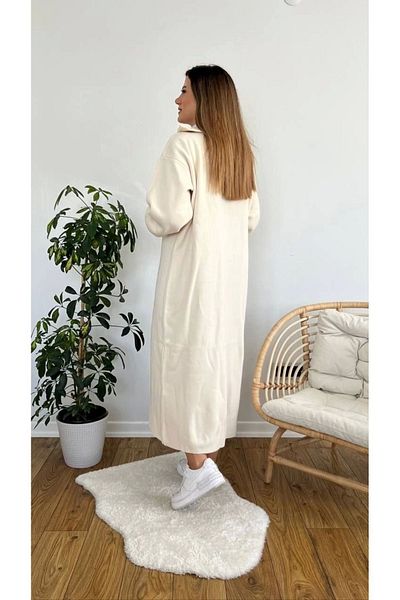 CLB COLLECTION Knitwear Long Dress with Zipper Neck Balloon Sleeve