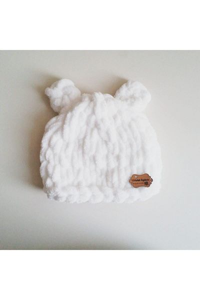 pofidik örgülerim White Unisex Children's Hand Knitted Puffy Hat