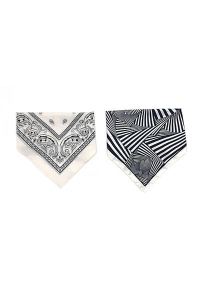 Naz İpek Ethnic Patterned White-red-blue Cotton SatinBandanaSet of 2 - 50x50 Summer Scarf