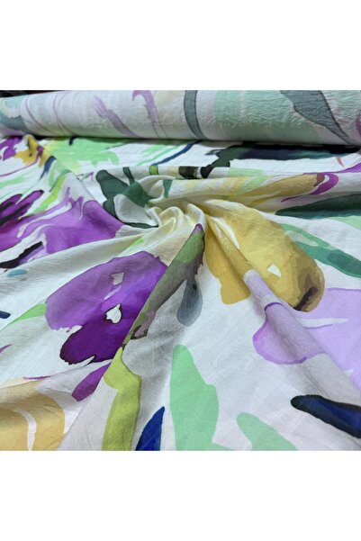 Yaren Ülker İpek Şifon Bambu Kumaş Çift En Sulu Boya Batik Desen