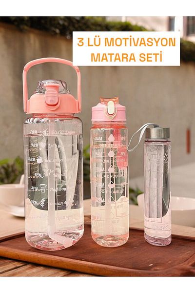 Ercazzo 3-Piece Motivation Set - Transparent Color, Unscented Sticker, Portable Sports Water Bottle and Water Bottle
