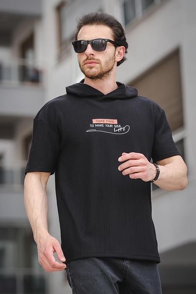 Oksit Ανδρικό μπλουζάκι Trc 2789 Oversize με στάμπα με κουκούλα