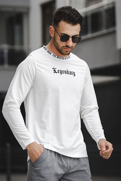 Oksit Ανδρικό φούτερ με στάμπα Legend Collar Slim Fit Lycra Crew Neck
