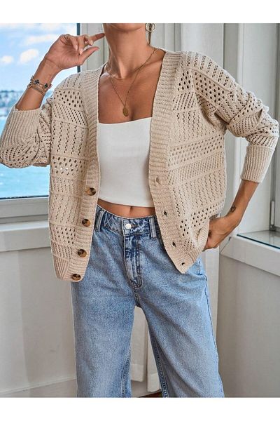 Dier Moda Pletené zboží Stone ButtonedOversizeShort Cardigan -DierModa