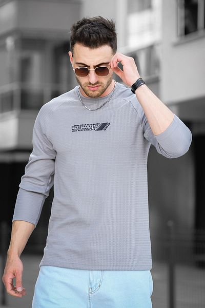 Oksit Ανδρικό φούτερ Further Injection Printed Raglan Slim Fit Lycra Crew Neck