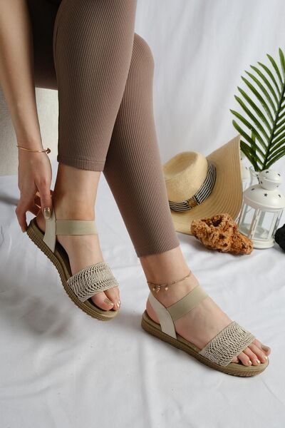 Oksit Anetta Lace Motif Straw Look Women's Sandals