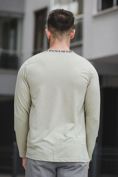 Oksit Ανδρικό φούτερ με στάμπα Legend Collar Slim Fit Lycra Crew Neck
