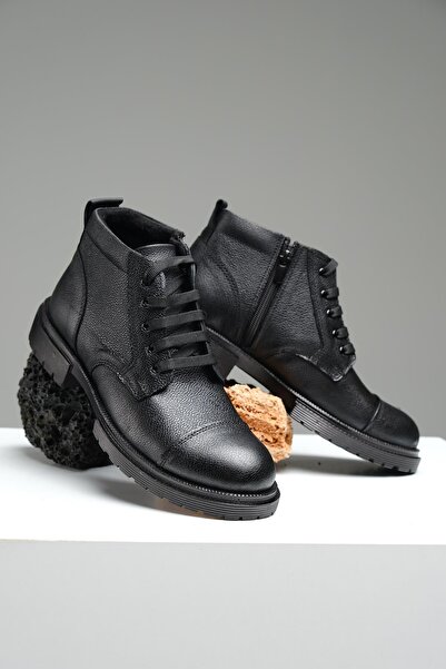 Oksit Gerino Men's Genuine Leather Boots with Zipper Detail