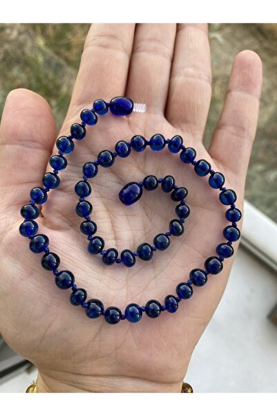 KEHRİBAREVİ KARAMAN Safir Mavi Damla Kehribar Bebek Diş Kolyesi Orjinal Serti...