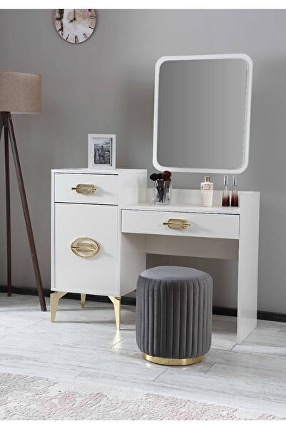 Sare Home Zenna Puf Altın Antrasit Gri (GOLD ANTHRACİTE GRAY)