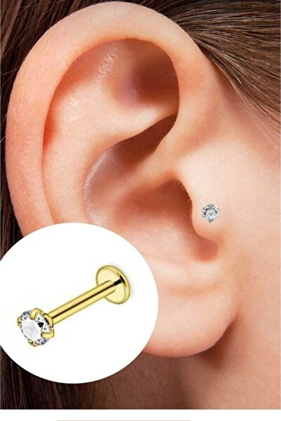 BY DİLEK ÇETİN ACCESSORY Cerrahi Çelik gold renk tek taş kıkırdak helix tragu...