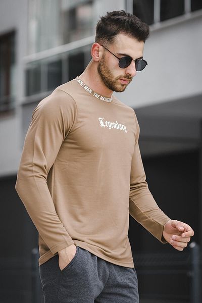 Oksit Ανδρικό φούτερ με στάμπα Legend Collar Slim Fit Lycra Crew Neck