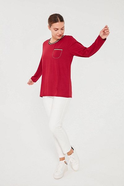 Desen Triko Women's Collar Lurex Blouse Red