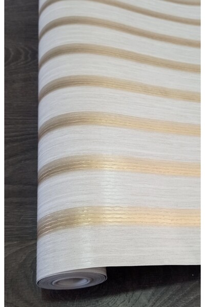 Oskar Hareli Beyaz Ahşap Üzerine Altın Varak Efektli Duvar Paneli Görünümlü Duvar Kağıdı 5m2