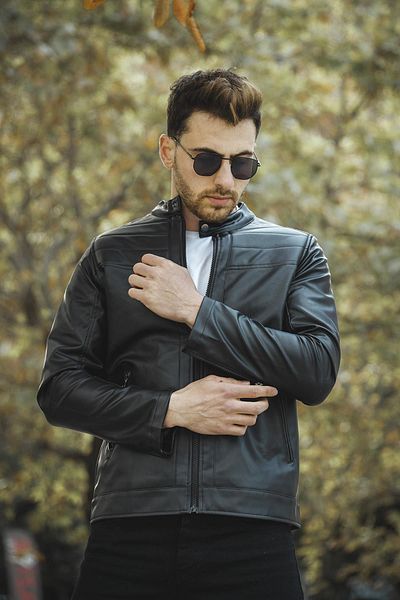 Oksit Ανδρικό δερμάτινο παλτό Piero Extra Slim Fit με Fleece Εσωτερικό