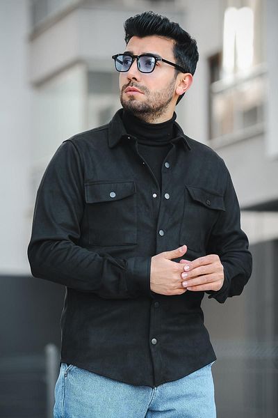 Oksit Ανδρικό πουκάμισο Udeq Slim Fit με διπλή τσέπη Lycra Suede