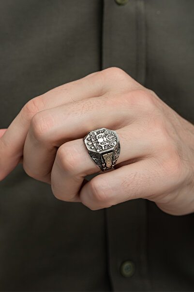 ALYANSEVİM Osmanlı Devleti Armalı 925 Gümüş Erkek Yüzük