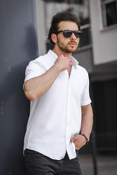 Oksit Ανδρικό κοντομάνικο πουκάμισο Trc 2808 Otoban Fabric Slim Lycra