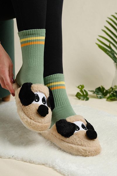 Oksit Oana Fluffy Animal Figured Slippers Women's Home Slippers Furry Slippers
