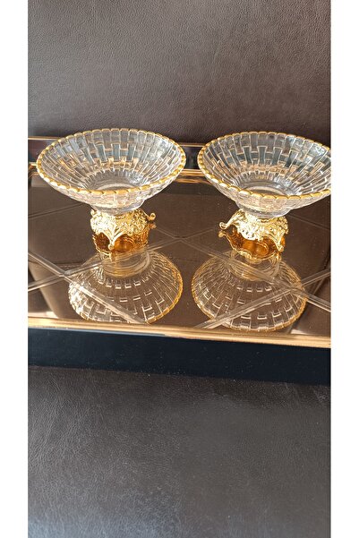 DEKOR ZÜCCACİYE HOME 2 li hasır desen metal ayaklı cam kase lokumluk dondurma...