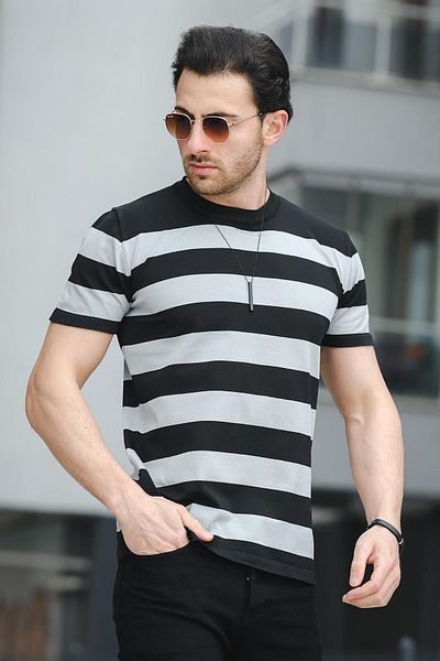 Oksit تيشيرت رجالي من Jesse Slim Fit مخطط مرسيريزد