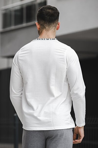 Oksit Світшот чоловічий з принтом на комірі, облягаючий крій, еластичний, комір-стійка