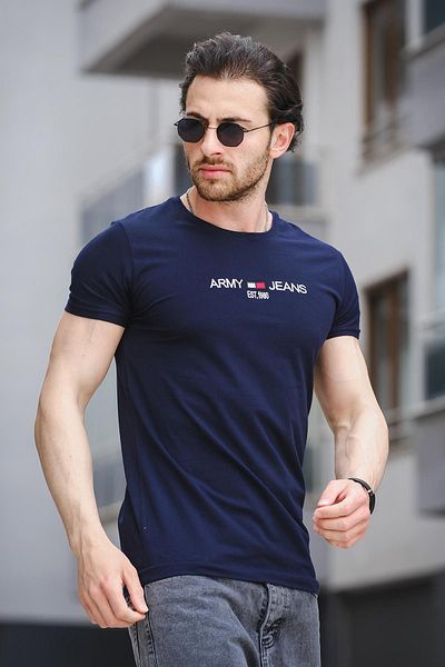 Oksit Ανδρικό μπλουζάκι Army Embroidered Slim Fit Slim Fit Lycra