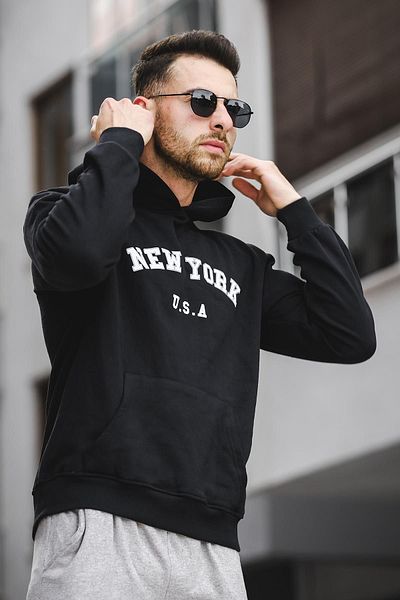 Oksit Памучен мъжки суичър с щампа отпред New York