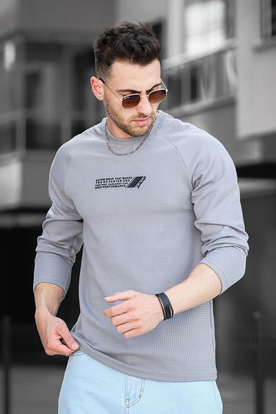 Oksit Ανδρικό φούτερ Further Injection Printed Raglan Slim Fit Lycra Crew Neck