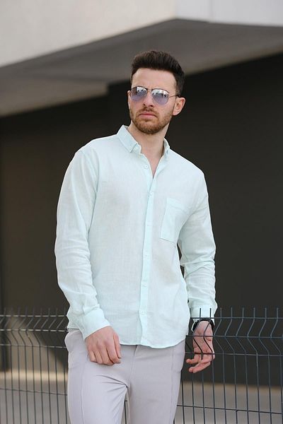Oksit Ανδρικό λινό πουκάμισο Tugan Comfort Single Pocket Crinkle